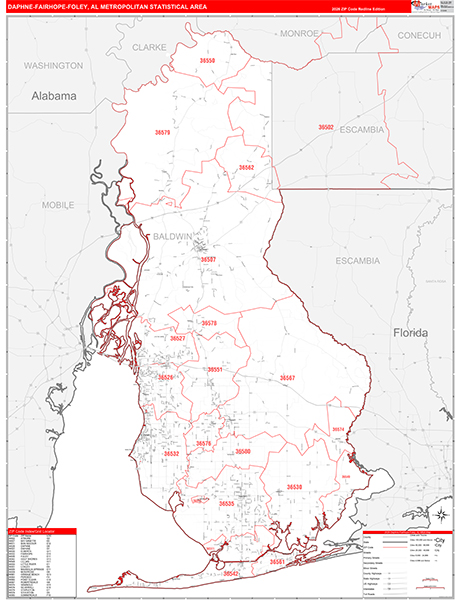 Daphne-Fairhope-Foley Metro Area Wall Map